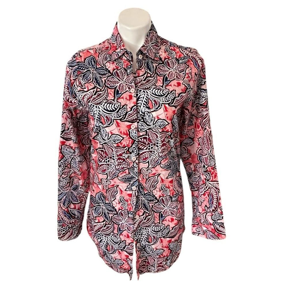Tommy Bahama Long Sleeve Floral Button-Down Tunic Shirt Pink & Navy Size S